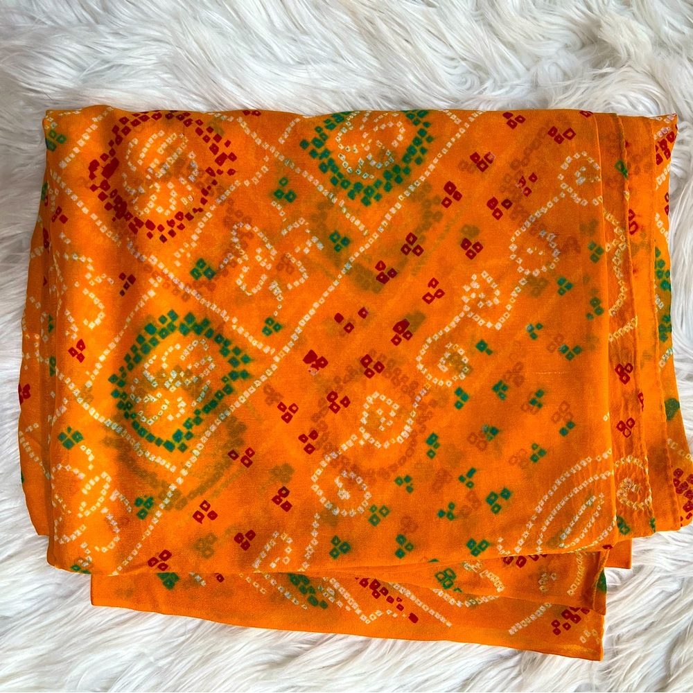 Lightweight Bandhani Print Bright Chiffon Silk Material Indian Sari